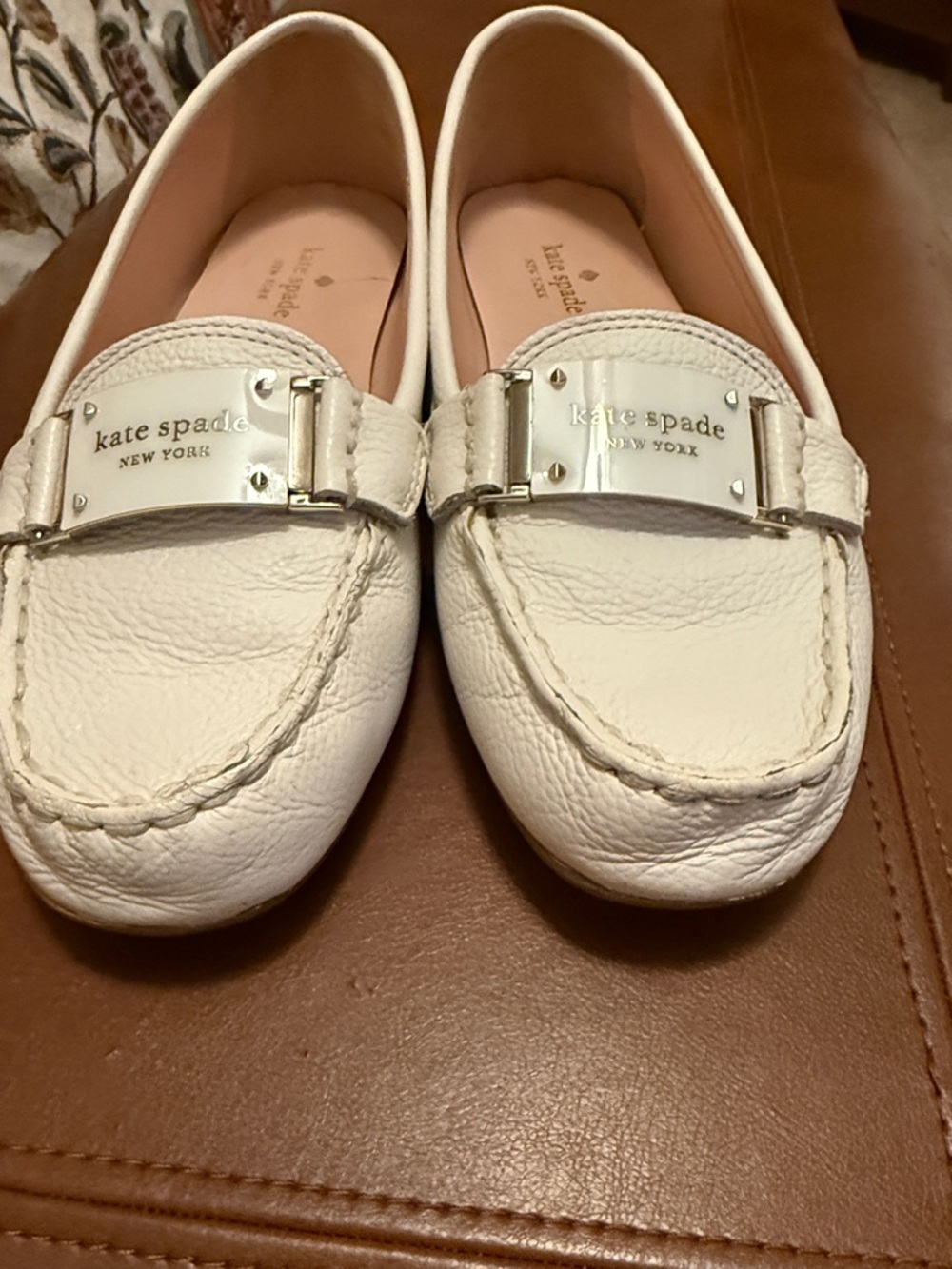 kate spade White Leather Logo Plaque Loafers - Picture 4 of 6